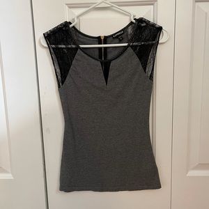 Express grey top with black lace.